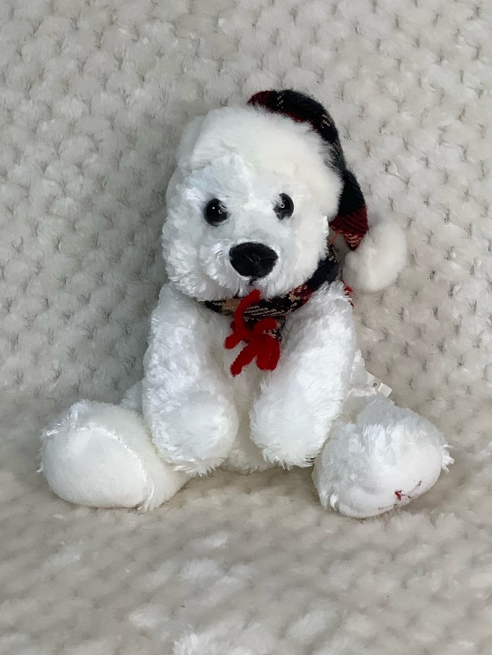Sears Flurry Polar Bear Plush 2002 6in Plaid Hat and Scarf